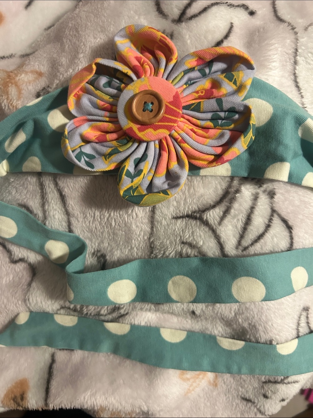 Matilda Jane….Polka Dot Teal Kids Headband with Floral Flower Accent